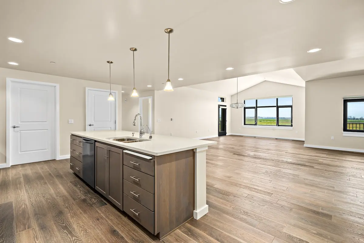 Kitchen island and living space