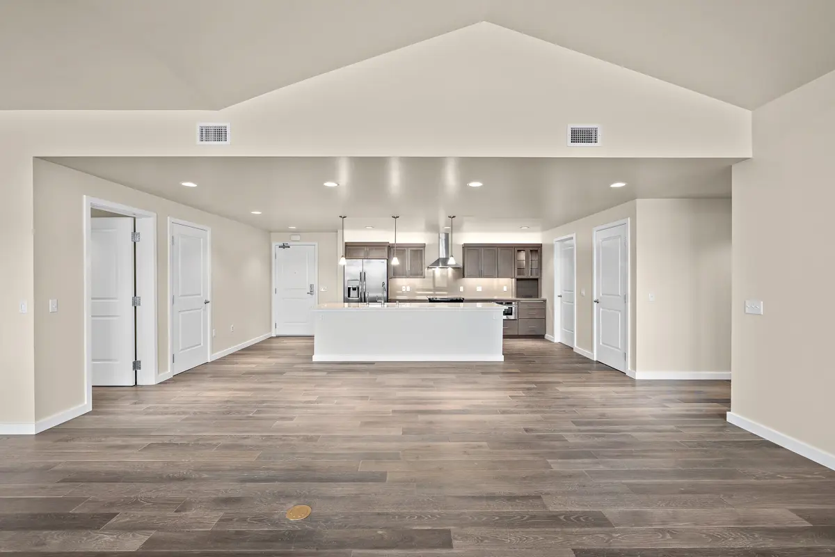 View of a kitchen and living space